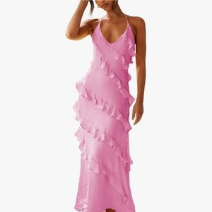 Elegant Pink Ruffle Maxi Dress